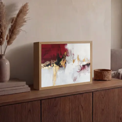 Rood - Marmer - Abstract - Goud - Modern Light Box met batterij (Wandlamp) middel -sfeer2