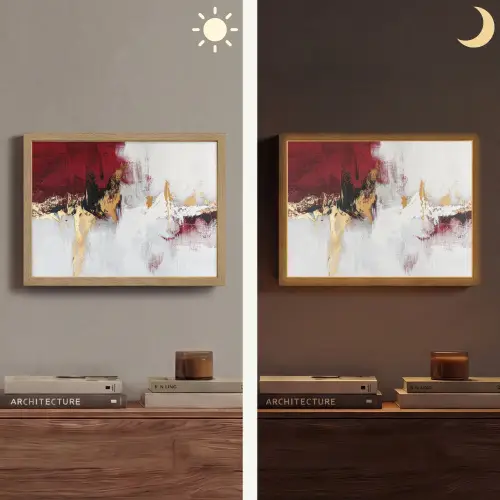 Rood - Marmer - Abstract - Goud - Modern Light Box met batterij (Wandlamp) middel -sfeer3