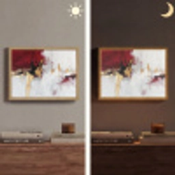 Rood - Marmer - Abstract - Goud - Modern Light Box met batterij (Wandlamp) middel -sfeer3