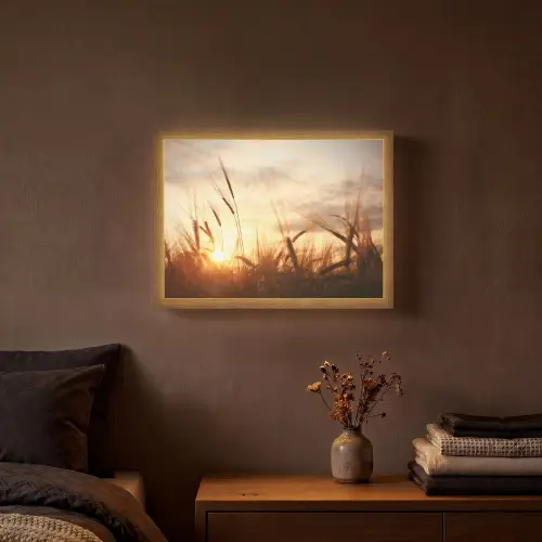 Riet - Gras - Zonsondergang - Natuur - Horizon Light Box met batterij (Wandlamp) middel -sfeer4