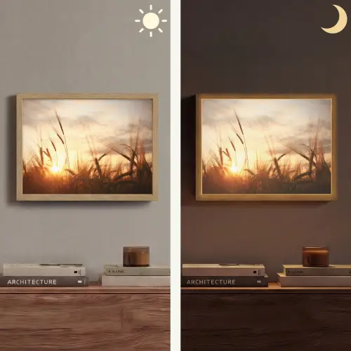 Riet - Gras - Zonsondergang - Natuur - Horizon Light Box met batterij (Wandlamp) middel -sfeer3