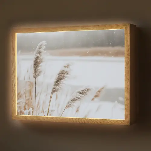 Riet - Meer - Winter - Natuur - Sneeuw - Beige Light Box met batterij (Wandlamp) middel -z3d_website
