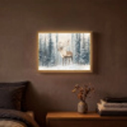 Rendier - Sneeuw - Woud - Wit Light Box met batterij (Wandlamp) middel -sfeer4
