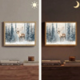 Rendier - Sneeuw - Woud - Wit Light Box met batterij (Wandlamp) middel -sfeer3