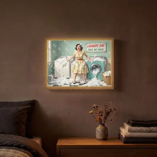 Retro - Blauw - Vrouw Light Box met batterij (Wandlamp) middel -sfeer4