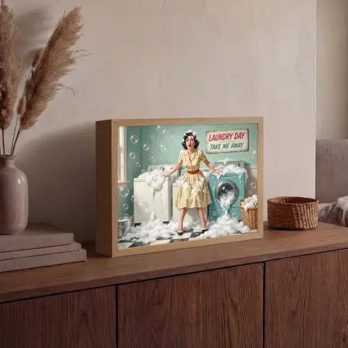 Retro - Blauw - Vrouw Light Box met batterij (Wandlamp) middel -sfeer2