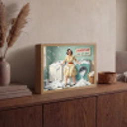 Retro - Blauw - Vrouw Light Box met batterij (Wandlamp) middel -sfeer2