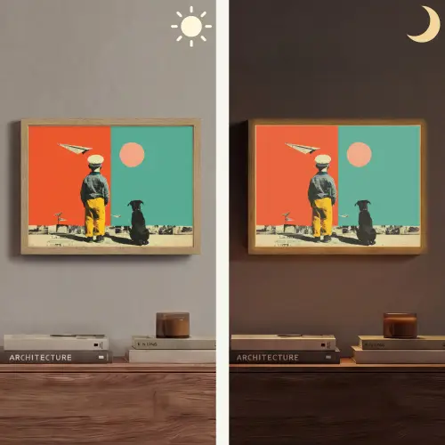 Retro - Jongen - Hond - Rood - Groen Light Box met batterij (Wandlamp) middel -sfeer3