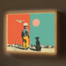 Retro - Jongen - Hond - Rood - Groen Light Box met batterij (Wandlamp) middel -z3d_website