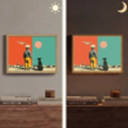 Retro - Jongen - Hond - Rood - Groen Light Box met batterij (Wandlamp) middel -sfeer3