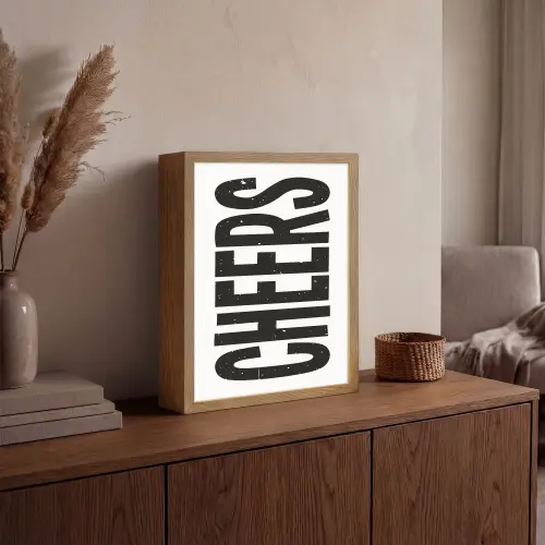 Retro - Cheers - Zwart - Decoratie Light Box met batterij (Wandlamp) middel -sfeer2