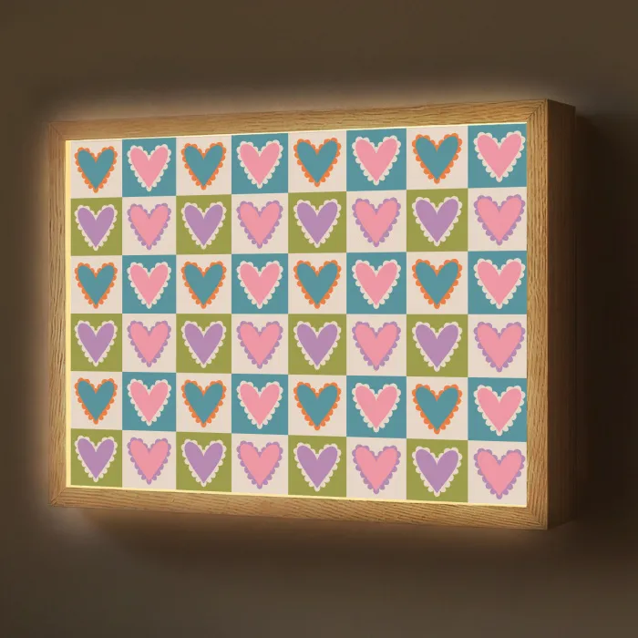 Retro - Kleuren - Patroon - Hartjes Light Box met batterij (Wandlamp) middel 907 -z3d_website