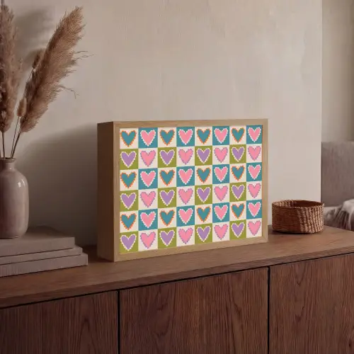 Retro - Kleuren - Patroon - Hartjes Light Box met batterij (Wandlamp) middel 907 -sfeer2
