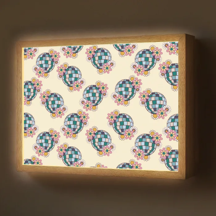 Retro - Disco - Bloemen - Discobal Light Box met batterij (Wandlamp) middel 907 -z3d_website
