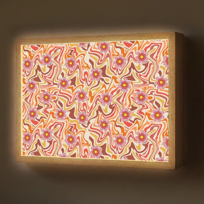 Retro - Bloemen - Patroon Light Box met batterij (Wandlamp) middel 907 -z3d_website
