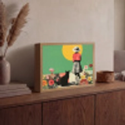 Retro - Meisje - Kat - Zon Light Box met batterij (Wandlamp) middel -sfeer2