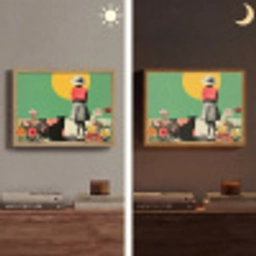 Retro - Meisje - Kat - Zon Light Box met batterij (Wandlamp) middel -sfeer3