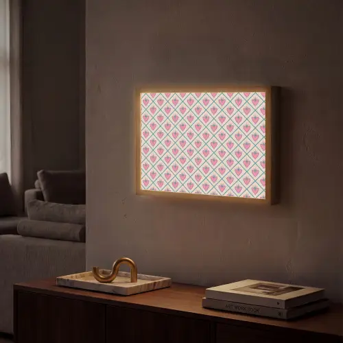 Retro - Ruit - Hartjes - Patroon Light Box met batterij (Wandlamp) middel 907 -sfeer1
