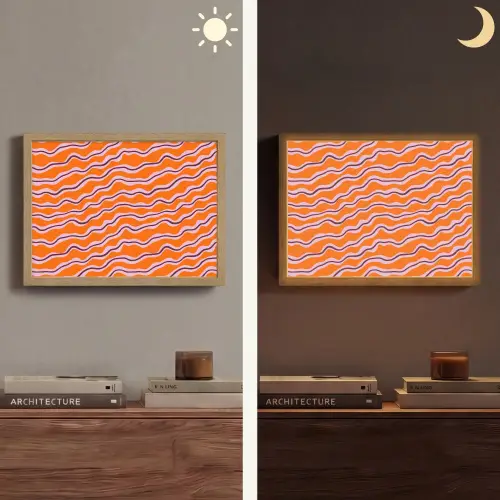 Retro - Golvend - Oranje Light Box met batterij (Wandlamp) middel 907 -sfeer3