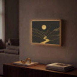 Rivier - Goud - Maan - Vogels Light Box met batterij (Wandlamp) middel -sfeer1