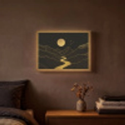 Rivier - Goud - Maan - Vogels Light Box met batterij (Wandlamp) middel -sfeer4