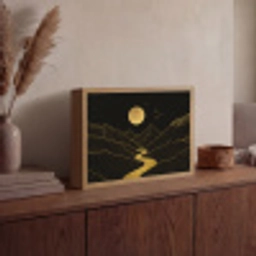 Rivier - Goud - Maan - Vogels Light Box met batterij (Wandlamp) middel -sfeer2