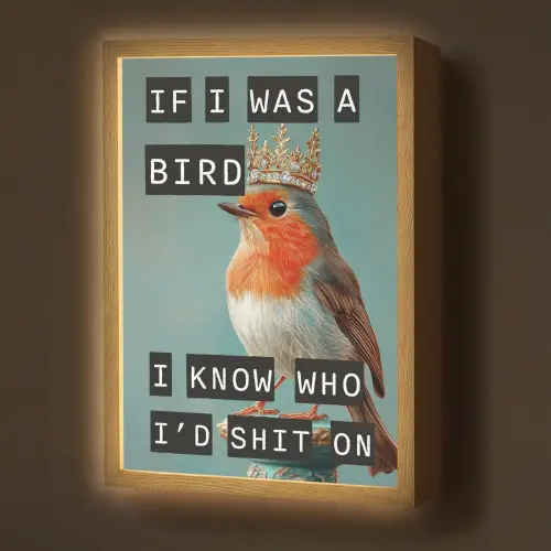 Roodborstje - Vogel - Blauw - Decoratie Light Box met batterij (Wandlamp) middel -z3d_website