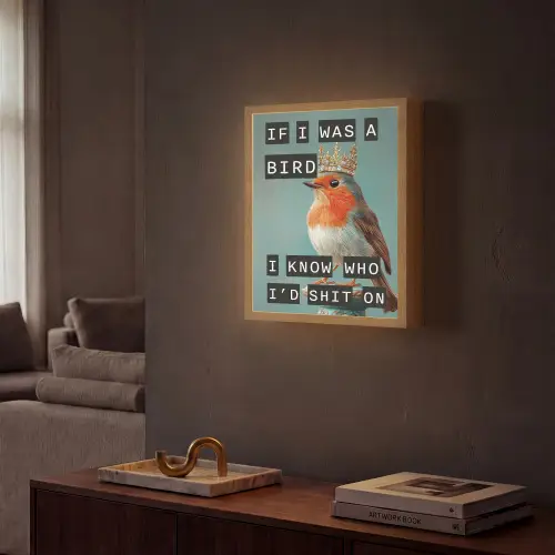 Roodborstje - Vogel - Blauw - Decoratie Light Box met batterij (Wandlamp) middel -sfeer1