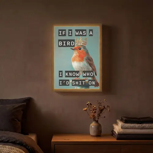 Roodborstje - Vogel - Blauw - Decoratie Light Box met batterij (Wandlamp) middel -sfeer4