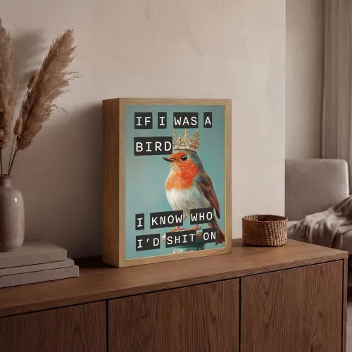 Roodborstje - Vogel - Blauw - Decoratie Light Box met batterij (Wandlamp) middel -sfeer2