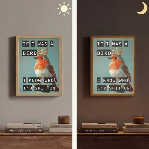 Roodborstje - Vogel - Blauw - Decoratie Light Box met batterij (Wandlamp) middel -sfeer3