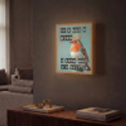 Roodborstje - Vogel - Blauw - Decoratie Light Box met batterij (Wandlamp) middel -sfeer1
