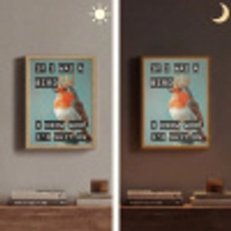 Roodborstje - Vogel - Blauw - Decoratie Light Box met batterij (Wandlamp) middel -sfeer3