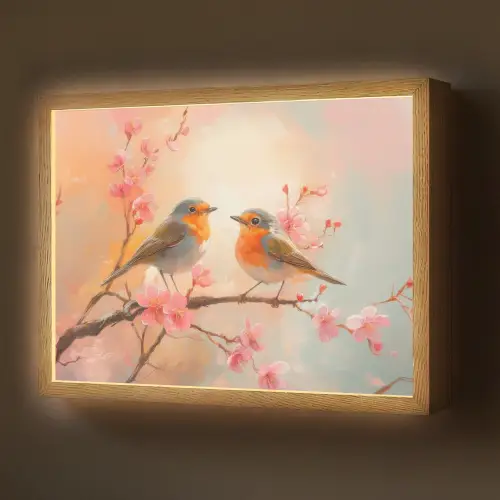 Roodborstjes - Sierlijk - Bloesemtak Light Box met batterij (Wandlamp) middel -z3d_website