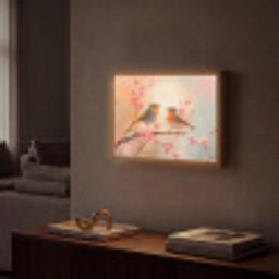 Roodborstjes - Sierlijk - Bloesemtak Light Box met batterij (Wandlamp) middel -sfeer1