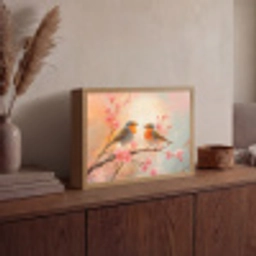 Roodborstjes - Sierlijk - Bloesemtak Light Box met batterij (Wandlamp) middel -sfeer2