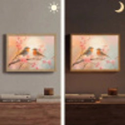 Roodborstjes - Sierlijk - Bloesemtak Light Box met batterij (Wandlamp) middel -sfeer3