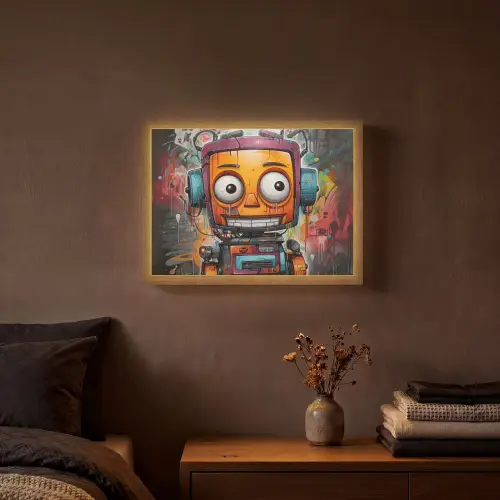 Robot - Graffiti - Oranje - Kleuren Light Box met batterij (Wandlamp) middel -sfeer4