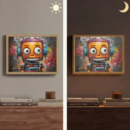 Robot - Graffiti - Oranje - Kleuren Light Box met batterij (Wandlamp) middel -sfeer3