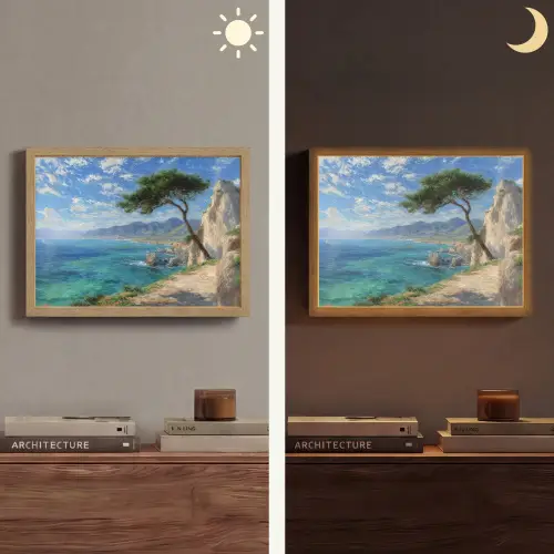 Rotsen - Kustlijn - Boom - Bergen Light Box met batterij (Wandlamp) middel -sfeer3