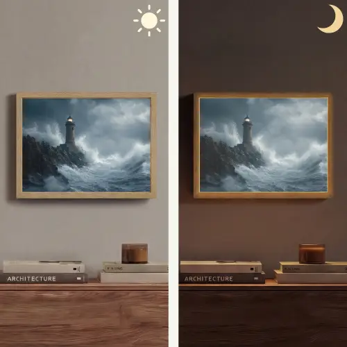 Rotsen - Vuurtoren - Golven - Klliffen Light Box met batterij (Wandlamp) middel -sfeer3