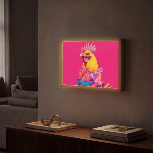 Haan - Kleurrijk - Kimono - Roze Light Box met batterij (Wandlamp) middel -sfeer1