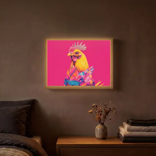 Haan - Kleurrijk - Kimono - Roze Light Box met batterij (Wandlamp) middel -sfeer4
