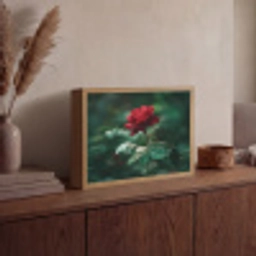 Roos - Bladeren - Dieprood Light Box met batterij (Wandlamp) middel -sfeer2