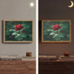 Roos - Bladeren - Dieprood Light Box met batterij (Wandlamp) middel -sfeer3