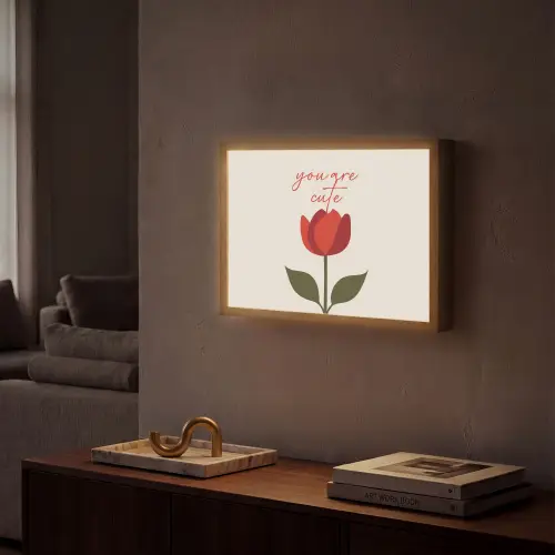 Roos - Rood - Bloem - Valentijn Light Box met batterij (Wandlamp) middel -sfeer1