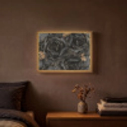 Rozen - Zwart - Bloemen - Goud Light Box met batterij (Wandlamp) middel -sfeer4