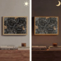 Rozen - Zwart - Bloemen - Goud Light Box met batterij (Wandlamp) middel -sfeer3