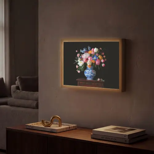 Rozen - Bloemen - Vaas - Boeket Light Box met batterij (Wandlamp) middel -sfeer1
