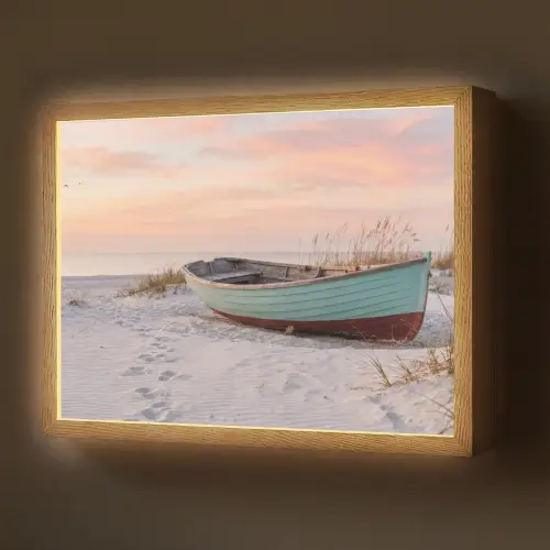 Rustiek - Roeiboot - Zandstrand Light Box met batterij (Wandlamp) middel -z3d_website